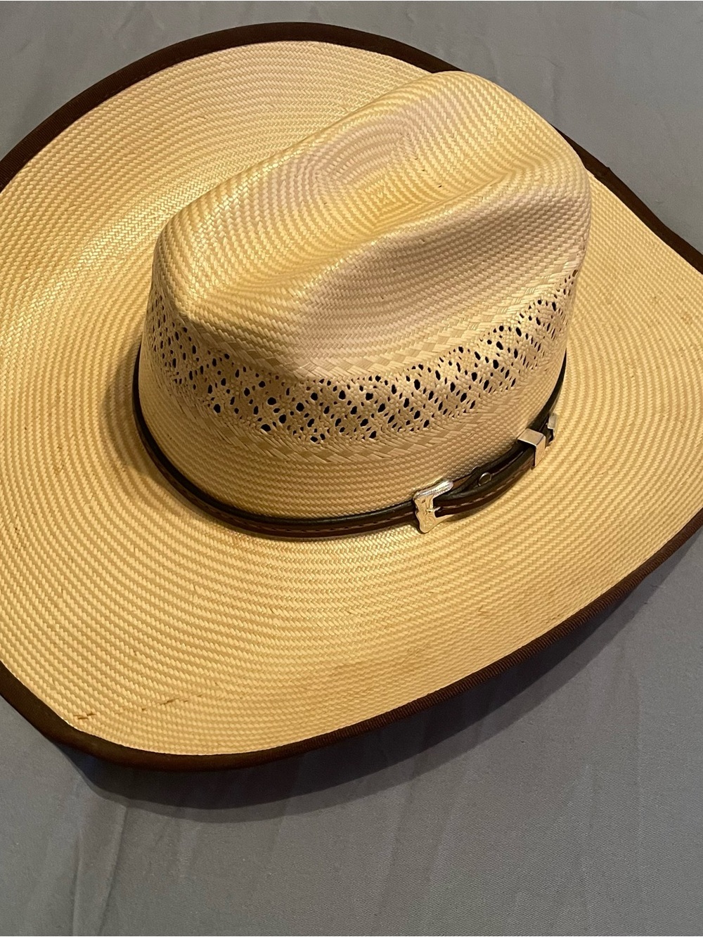 Classic Men's Straw Cowboy Hat with Dark Brown Band - Beige